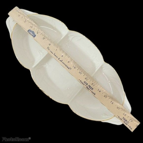 Lenox Off White Ceramic Holiday Heirloom 3 Part Relish Server Tray China Platter - Picture 11 of 11